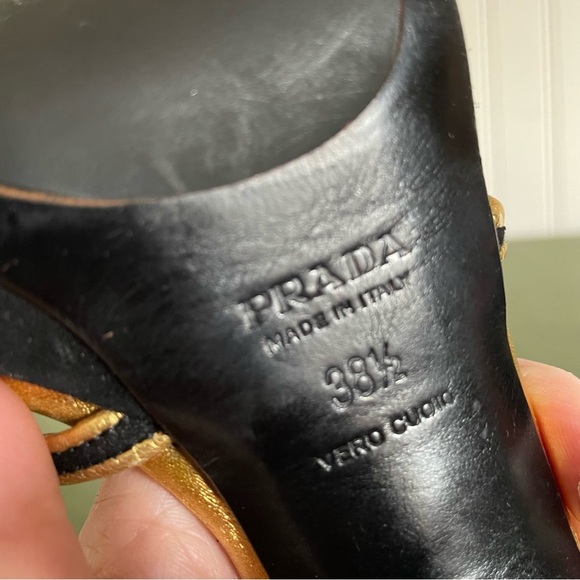 Prada Black Suede & Gold Strappy Platform Heels/Sandals *Italy* - Picture 4 of 12